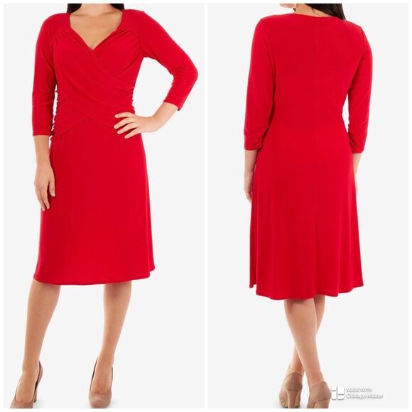 B-Slim by NY Collection Cross-Front Fit & Flare Dress - Picture 1 of 8